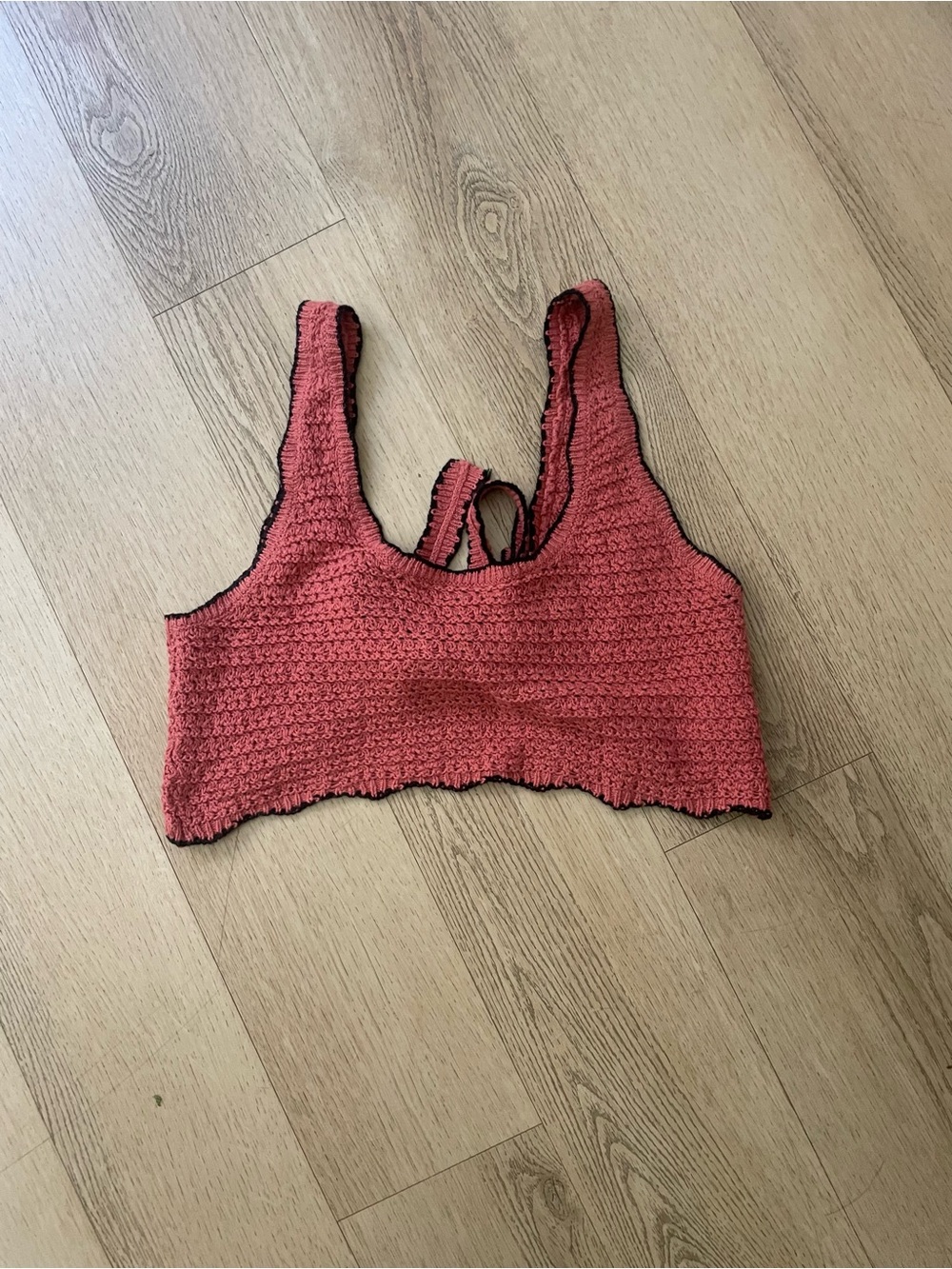 Urban Outfitters Coral Knit Cropped Tank with Black Trim
